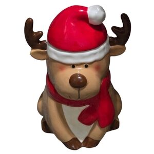 Festive Reindeer Cookie Jar with Santa Hat